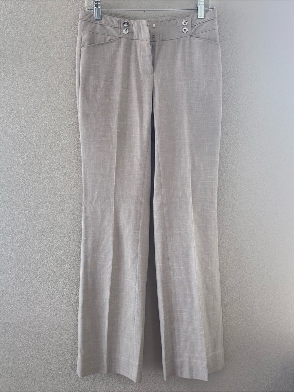White House Black Market Taupe Straight-Leg Pants with Button Detail